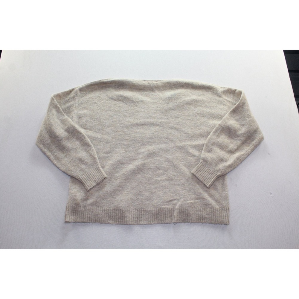 Beige Heathered V Neck Knit Pullover Sweater Womens Size Medium Ribbed - Picture 6 of 9
